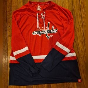 NHL Washington Capitals Red and Navy Team Logo Fanatics Mens Sz 2XL Jersey